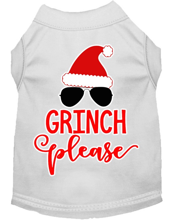 Grinch Please Screen Print Dog Shirt White XS